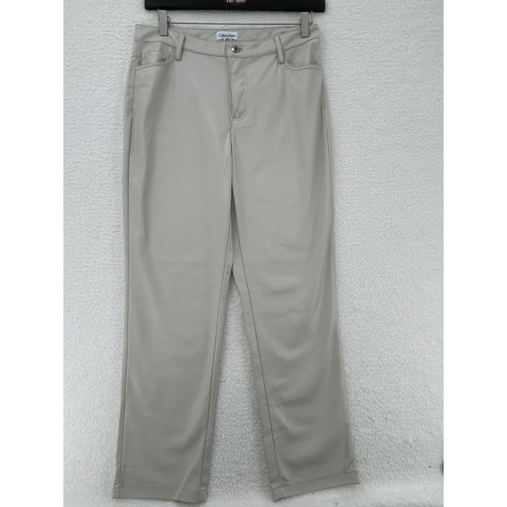 Calvin Klein Womens‎ Beige Faux Leather Straight Leg Pants Size 8 Neutral Chic